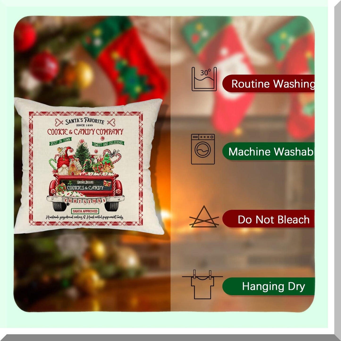 Holiday Cheer Pillow Covers - Set of 4, Festive Deer Snowman Cookie Candy Flower Design, 20x20 Throw Pillows for Couch Sofa Decorations