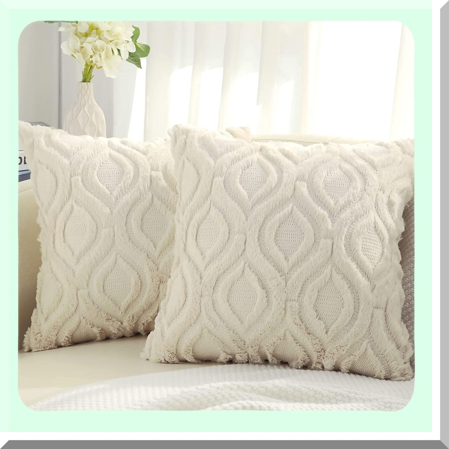 Plush Woolen Home Decor Pillow Covers - Set of 2 Beige 18x18 - Soft Couch Cushion Covers - Stylish Throw Pillow Cases for Living Room