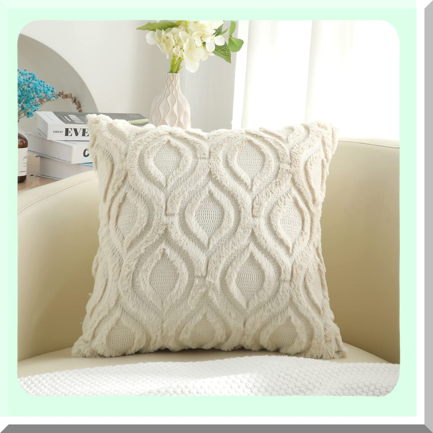 Plush Woolen Home Decor Pillow Covers - Set of 2 Beige 18x18 - Soft Couch Cushion Covers - Stylish Throw Pillow Cases for Living Room
