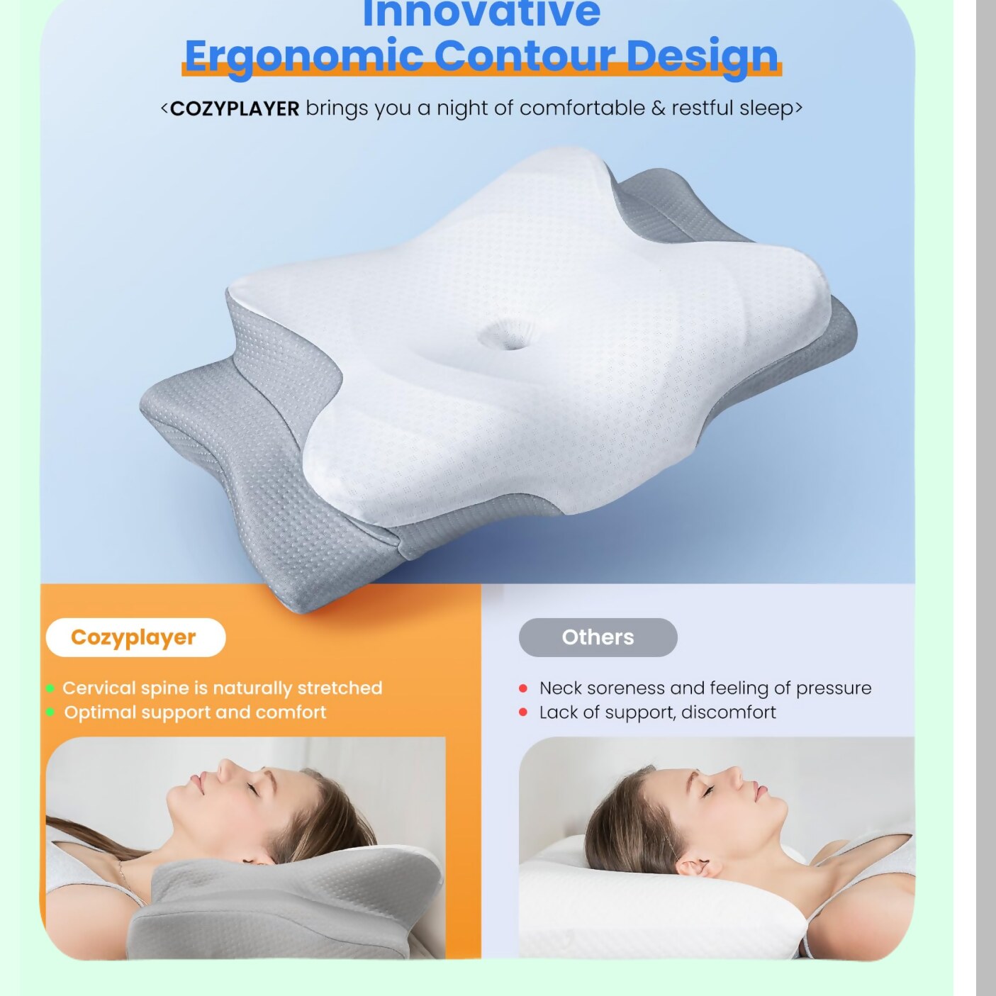 Arctic Chill OrthoCool Memory Foam Neck Pillow - Adjustable Support for Side, Back, Stomach Sleepers - Pain Relief Cooling Technology - Ergonomic Contour Design - Odor-Free - Cozy Sleep Experience