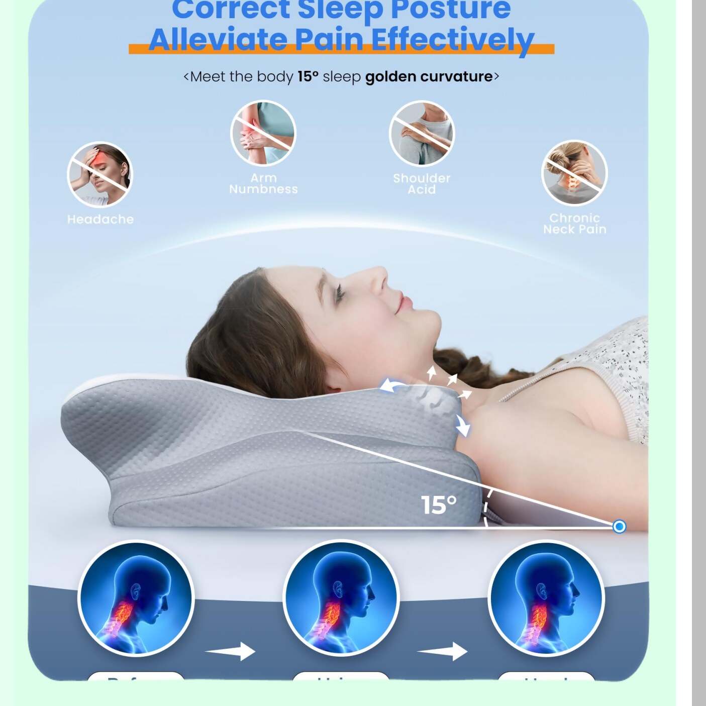 Arctic Chill OrthoCool Memory Foam Neck Pillow - Adjustable Support for Side, Back, Stomach Sleepers - Pain Relief Cooling Technology - Ergonomic Contour Design - Odor-Free - Cozy Sleep Experience
