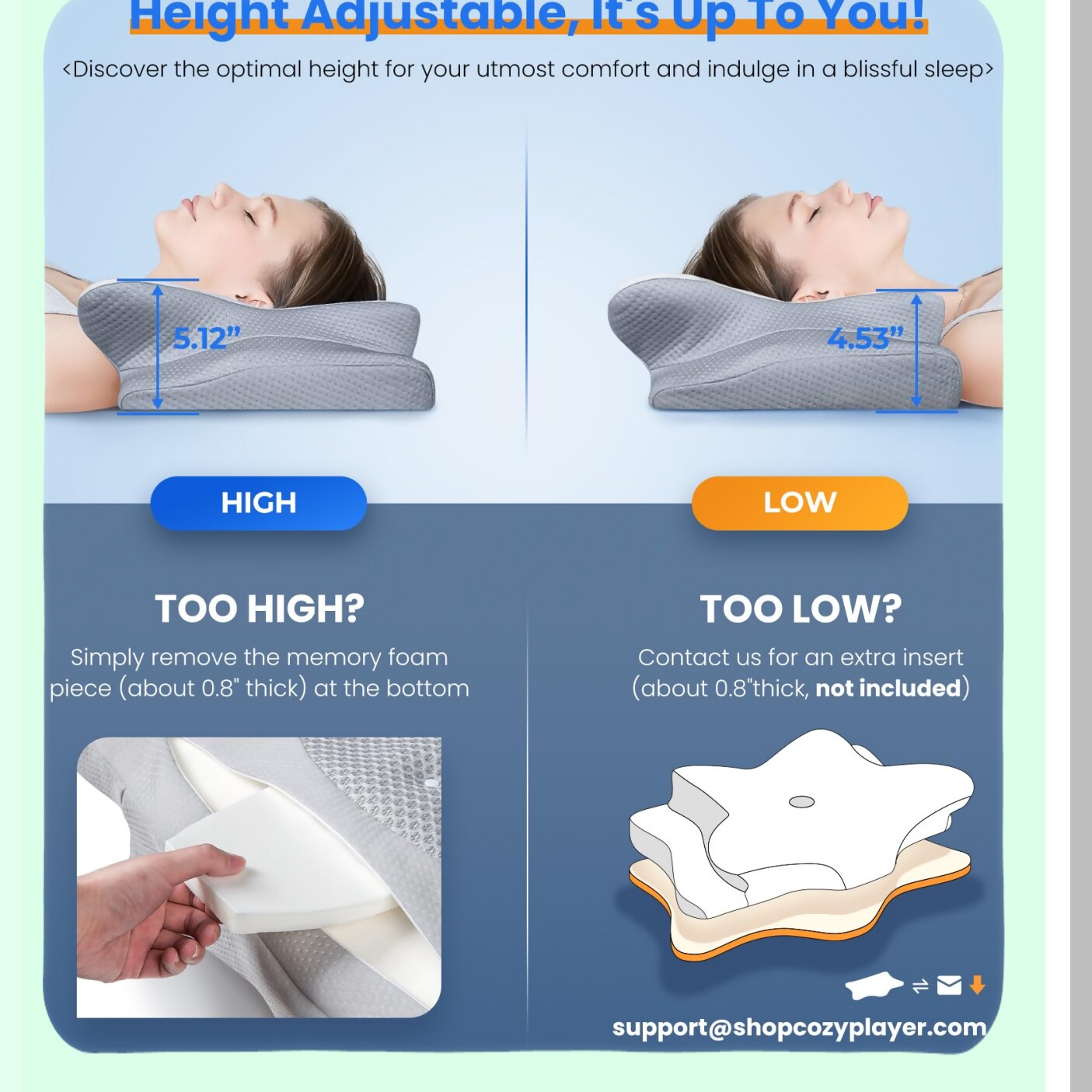 Arctic Chill OrthoCool Memory Foam Neck Pillow - Adjustable Support for Side, Back, Stomach Sleepers - Pain Relief Cooling Technology - Ergonomic Contour Design - Odor-Free - Cozy Sleep Experience