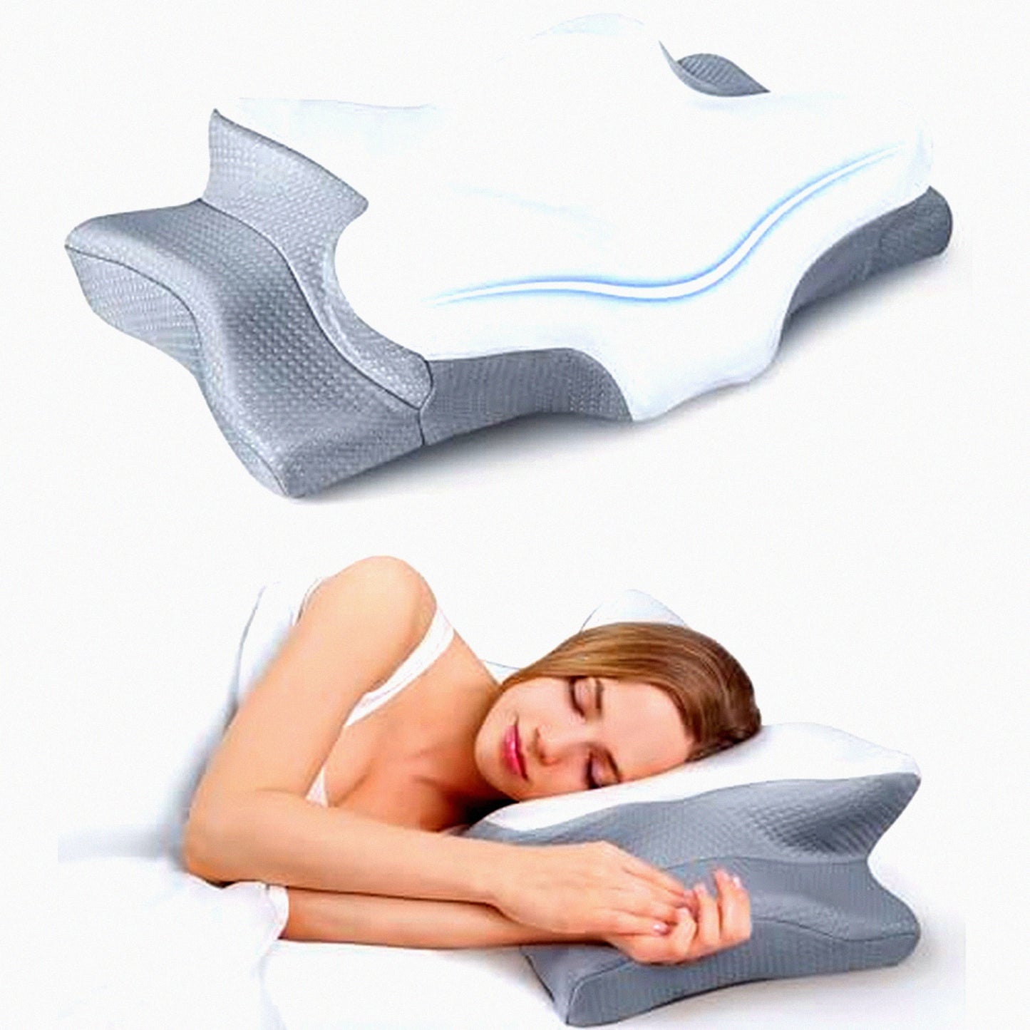 Arctic Chill OrthoCool Memory Foam Neck Pillow - Adjustable Support for Side, Back, Stomach Sleepers - Pain Relief Cooling Technology - Ergonomic Contour Design - Odor-Free - Cozy Sleep Experience