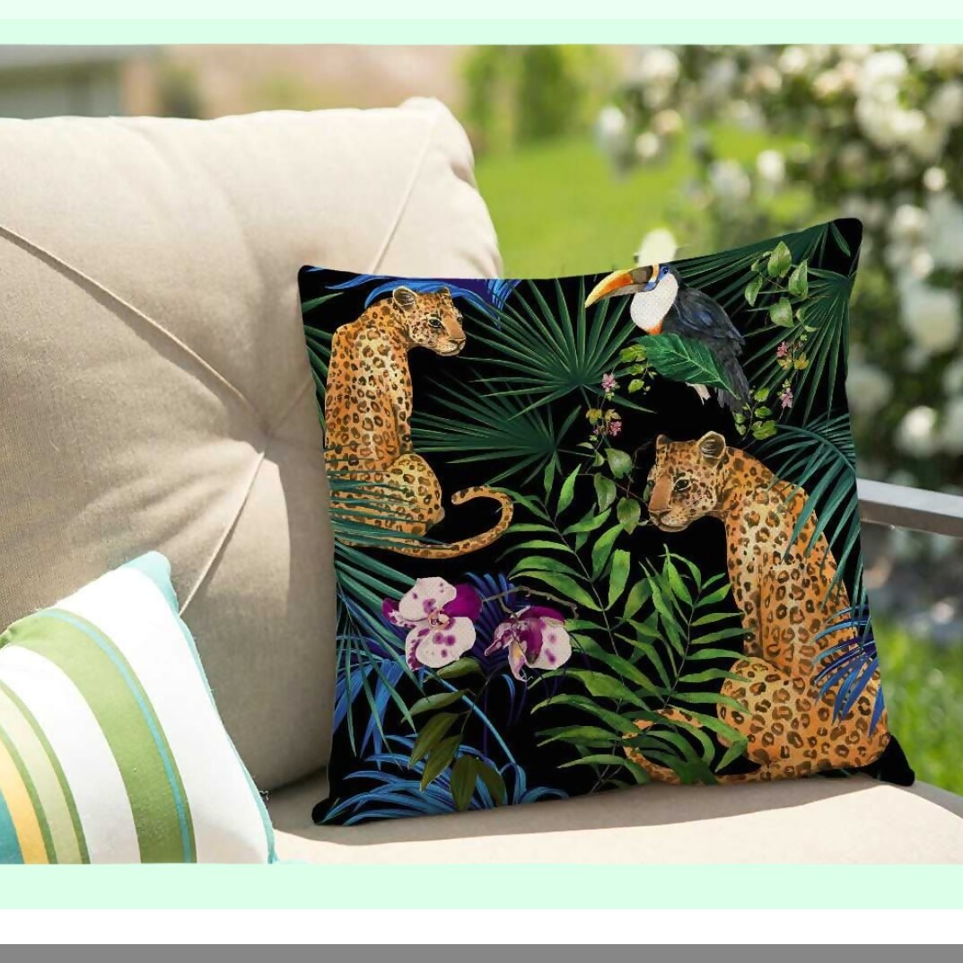 Leopard Safari Cotton Linen Pillow Cover - Animal Print Decorative Cushion Case for 18x18 Inch Home Decor Pillowcase