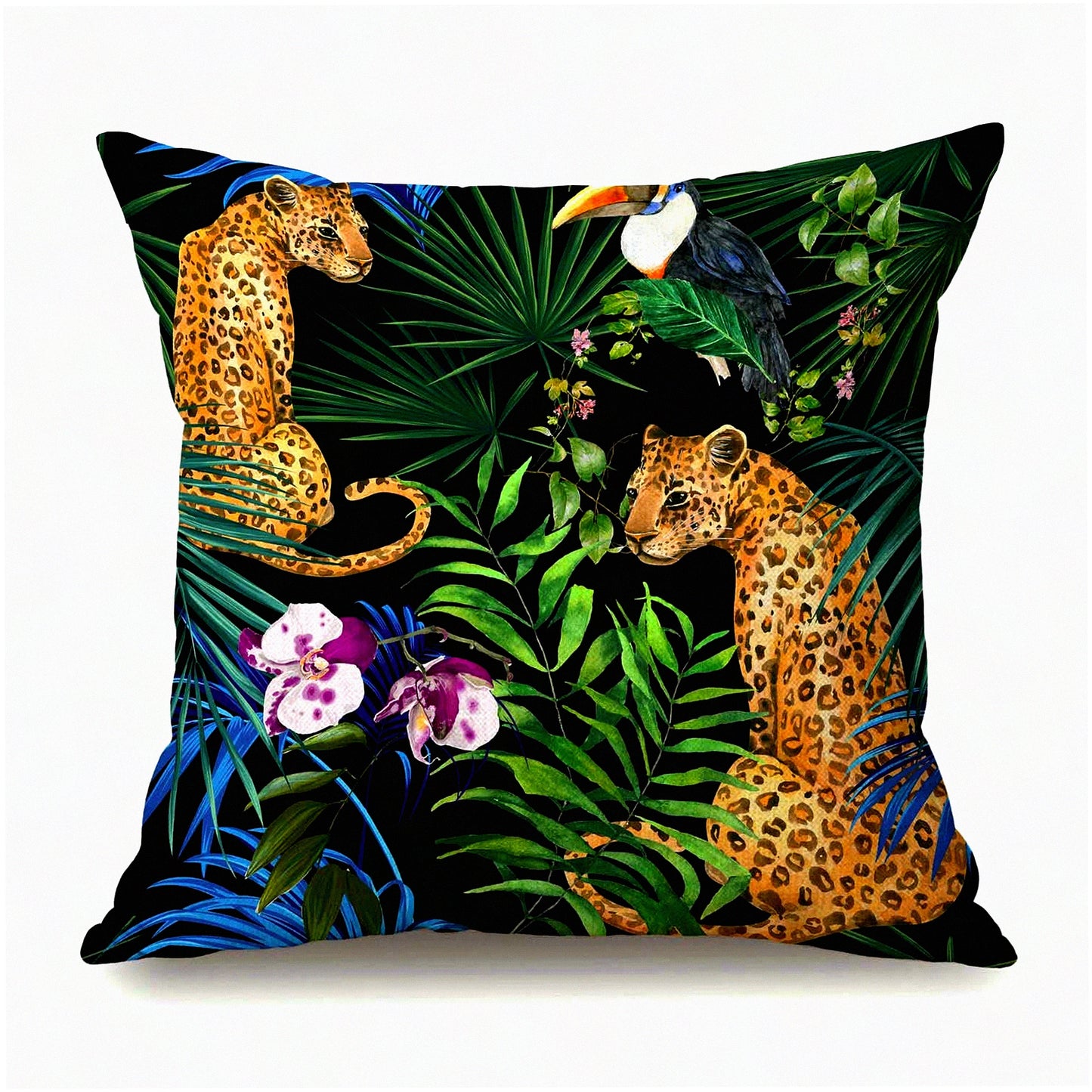 Leopard Safari Cotton Linen Pillow Cover - Animal Print Decorative Cushion Case for 18x18 Inch Home Decor Pillowcase