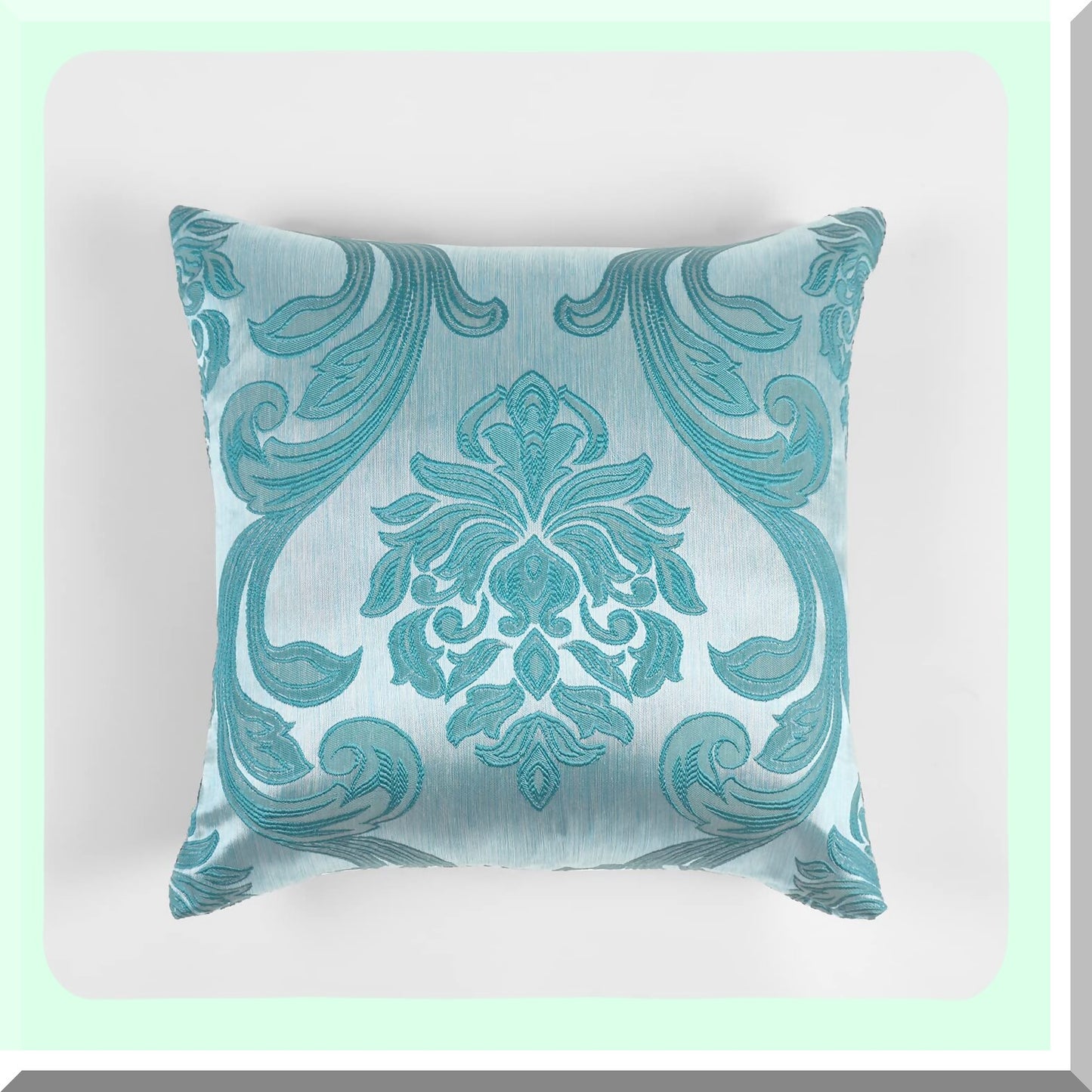 Teal Jacquard Decorative Pillow Covers - Set of 2 Cushion Covers for Couch, Sofa, Bed - Attractive Living Room Pillowcase - 16 x 16 Inches