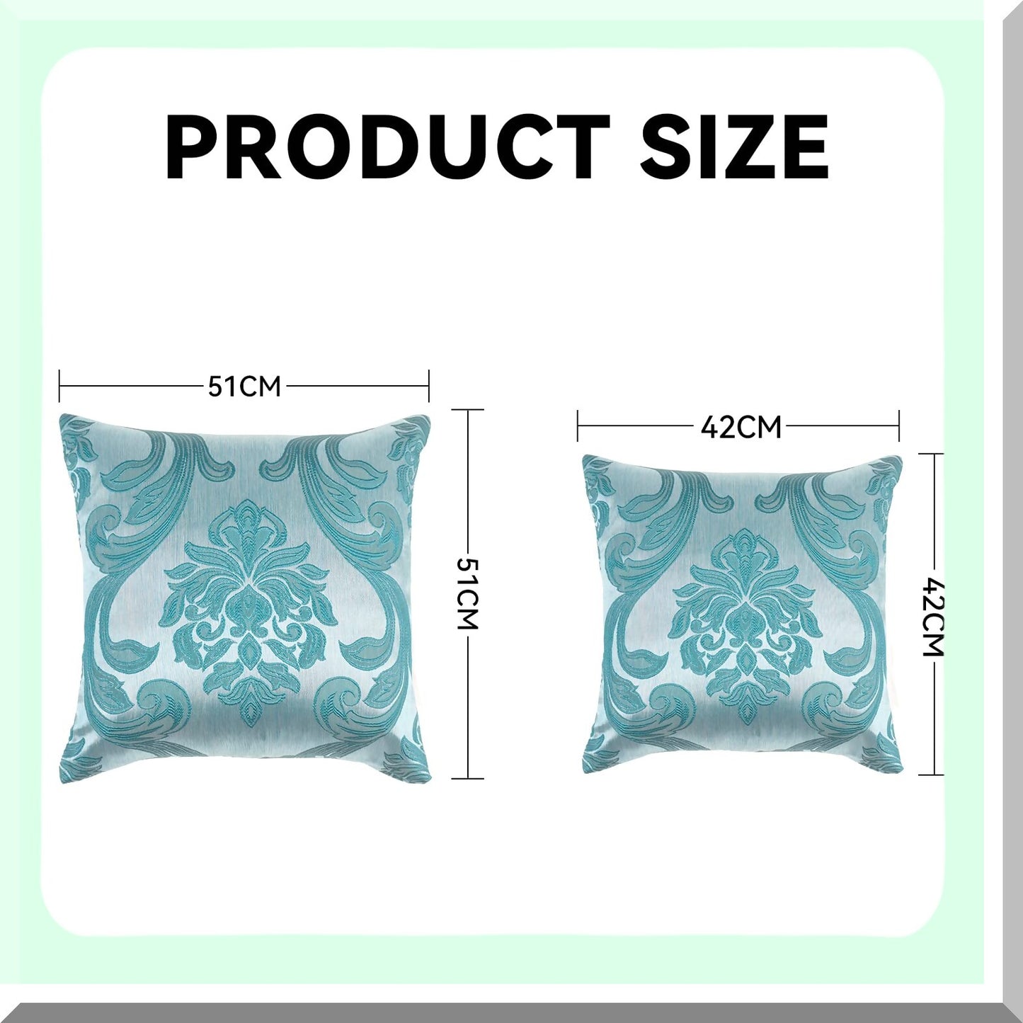 Teal Jacquard Decorative Pillow Covers - Set of 2 Cushion Covers for Couch, Sofa, Bed - Attractive Living Room Pillowcase - 16 x 16 Inches