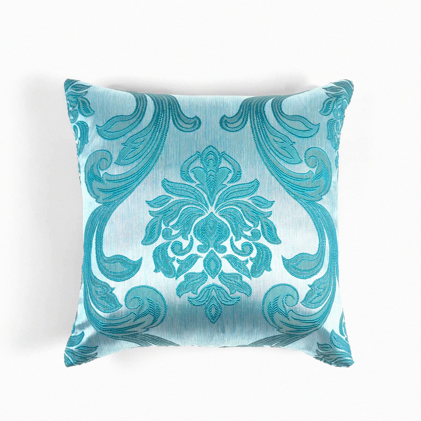 Teal Jacquard Decorative Pillow Covers - Set of 2 Cushion Covers for Couch, Sofa, Bed - Attractive Living Room Pillowcase - 16 x 16 Inches