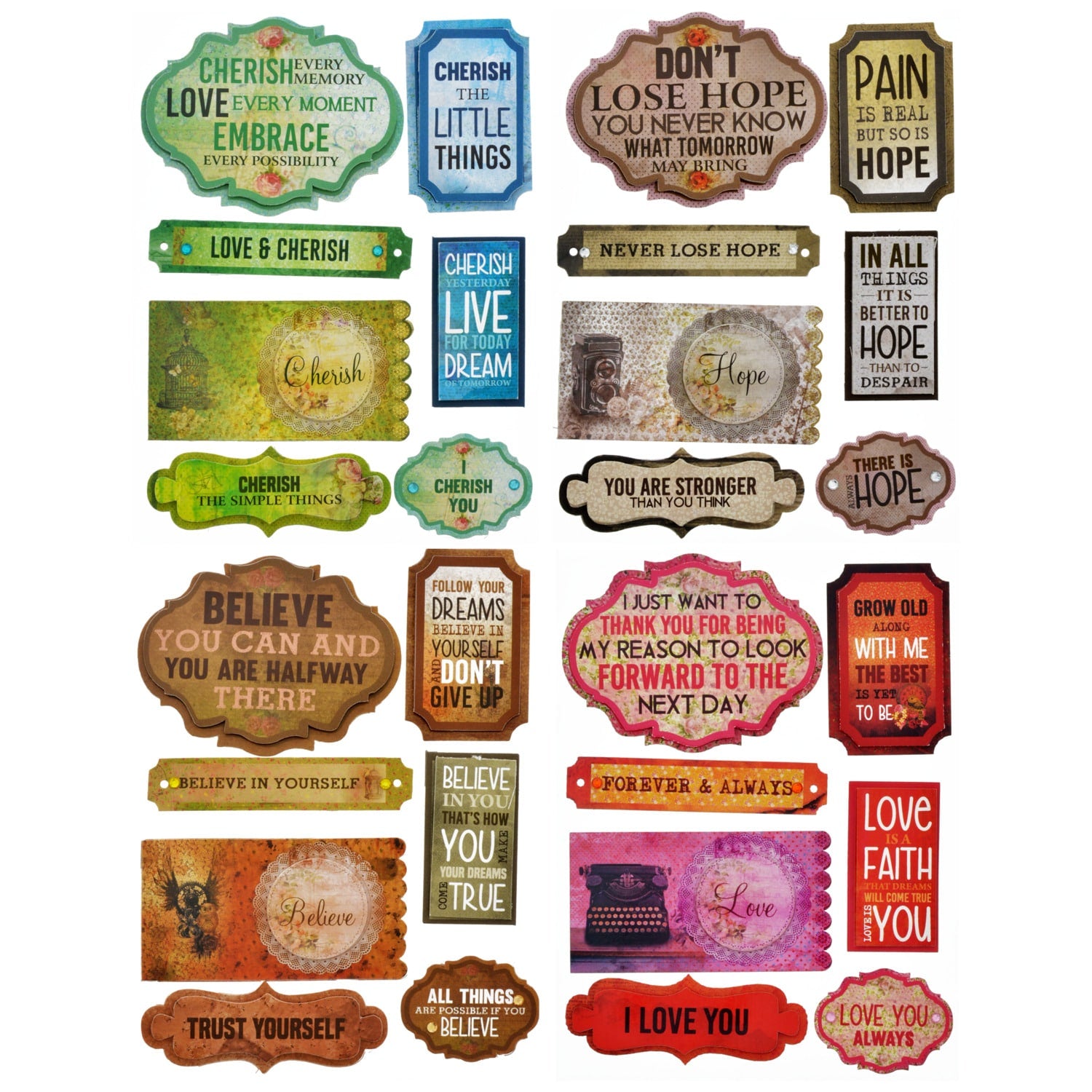 Decorative Stickers with Inspirational Sayings, 7-ct. Packs (Pack of 24)