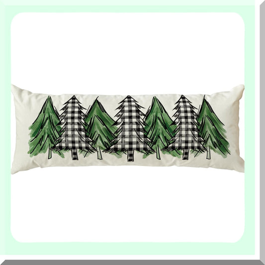 Holiday Buffalo Plaid Tree Lumbar Pillow Cover 14x36