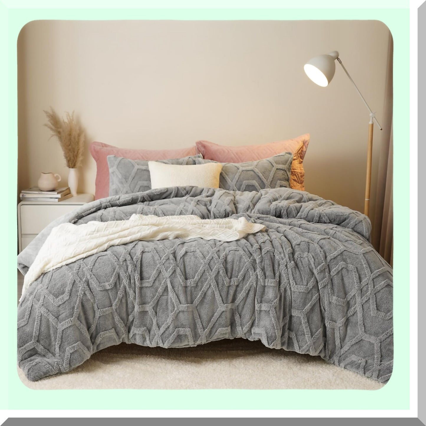 CozySherpa 3-Piece Fluffy Comforter Set - 3D Tufted Bedding, Soft Shaggy Sherpa, Winter Grey, 104x90Inch - Warm Fuzzy Bedding for Ultimate Comfort