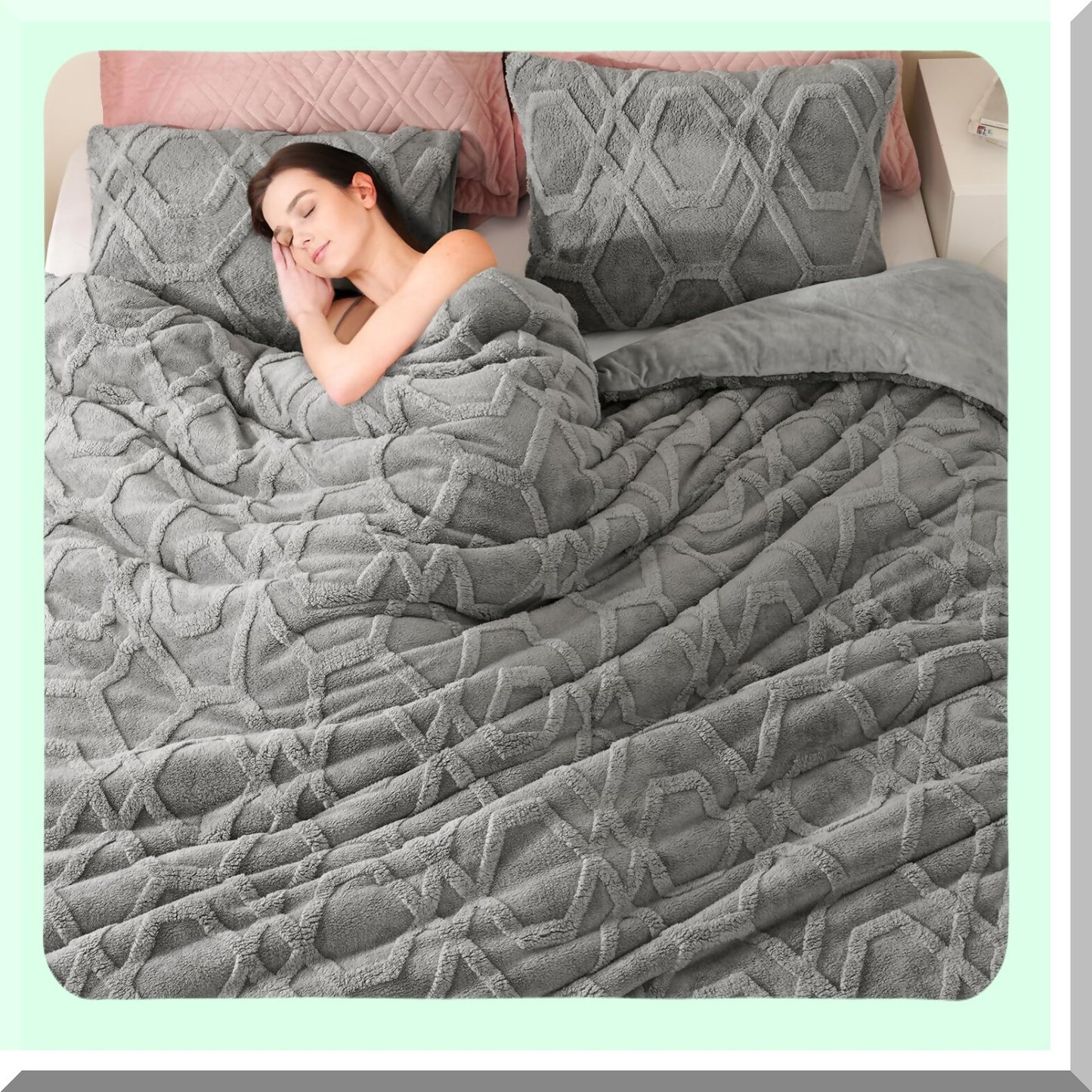 CozySherpa 3-Piece Fluffy Comforter Set - 3D Tufted Bedding, Soft Shaggy Sherpa, Winter Grey, 104x90Inch - Warm Fuzzy Bedding for Ultimate Comfort