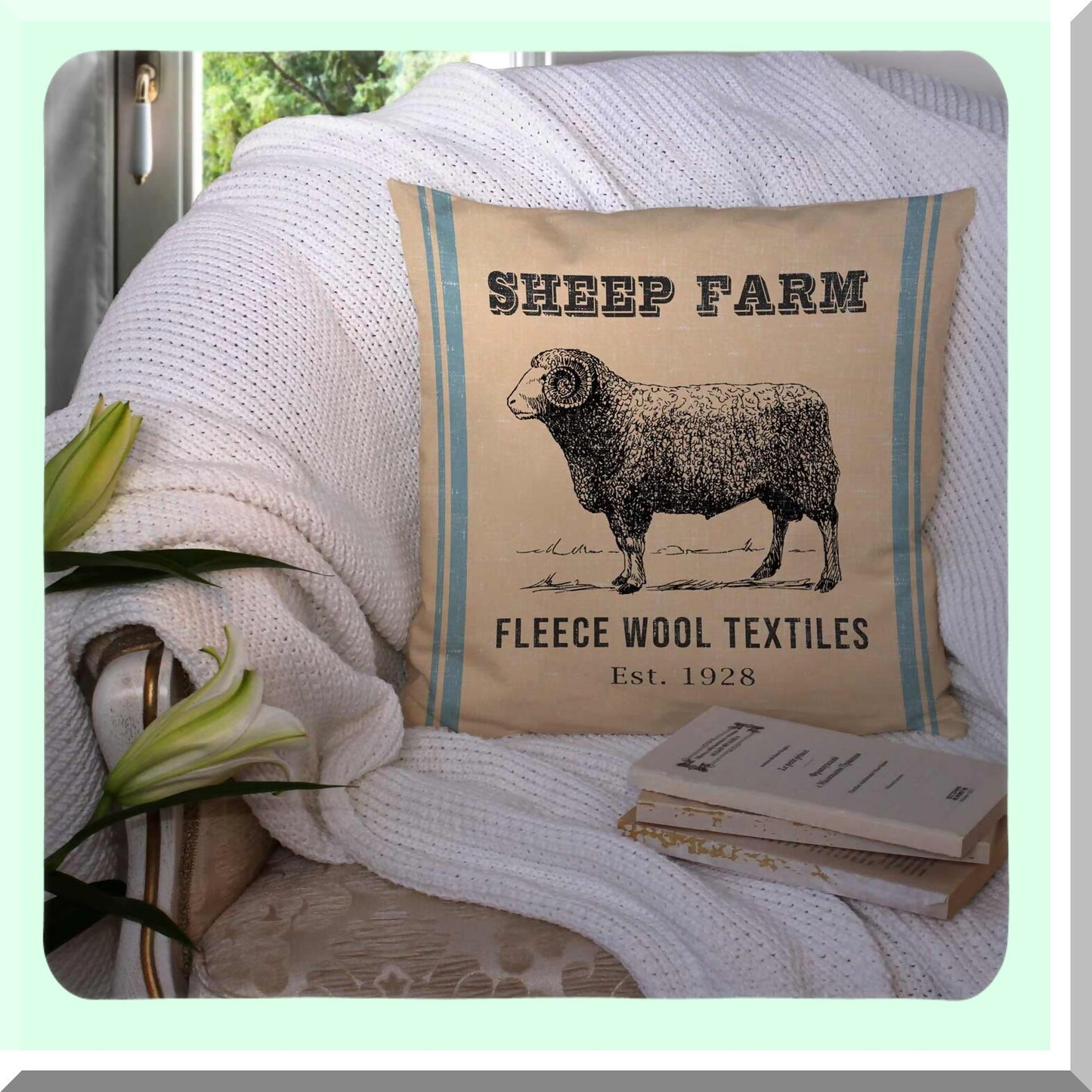 Rustic Farmhouse Sheep Pillow Cover - 18x18 Inches, Decorative Farm Decor Throw Pillow Case, Country Style Cushion Cover - Cover Only