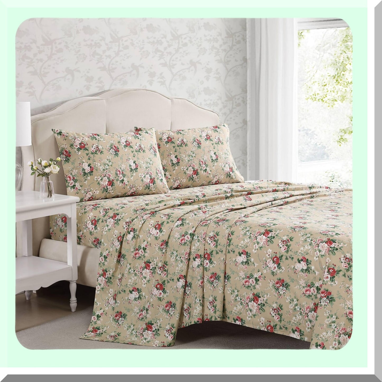 Percale Comfort Full Sheet Set - Breathable Cotton Bedding in Ashfield Beige - Lightweight Home Decor for a Cozy Bedroom Retreat