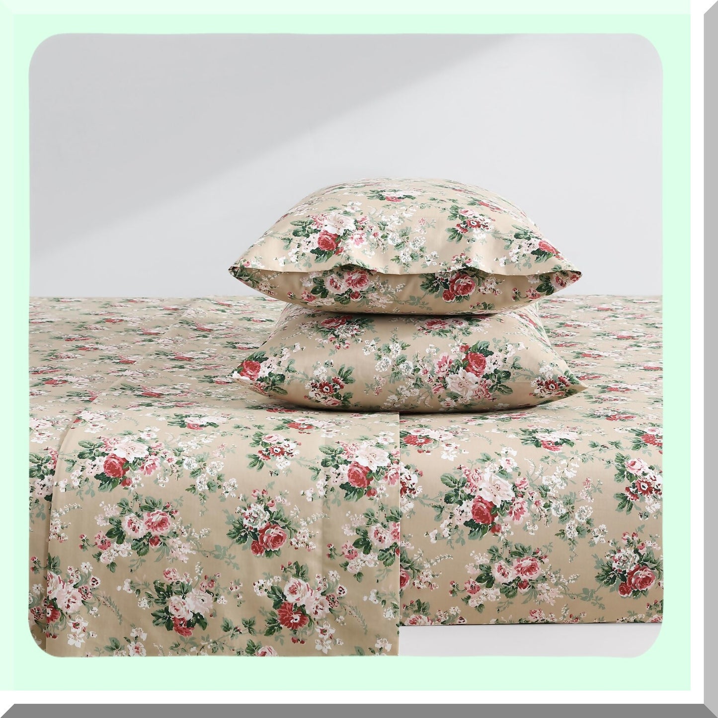 Percale Comfort Full Sheet Set - Breathable Cotton Bedding in Ashfield Beige - Lightweight Home Decor for a Cozy Bedroom Retreat