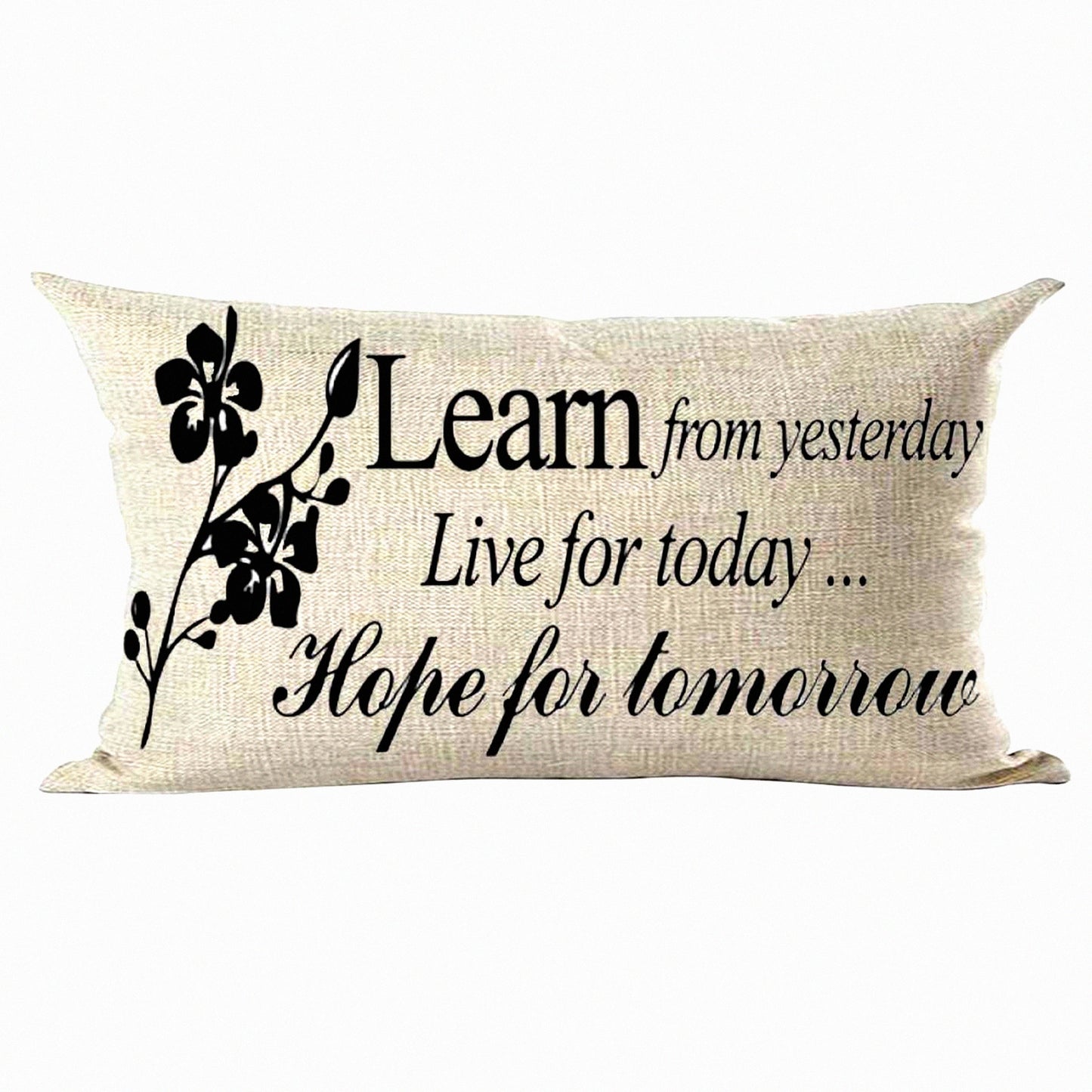 Inspirational Quote Decorative Lumbar Pillow Cover - Learn Live Hope - Home Sofa Bed Car Cotton Linen - 12x20 Inches