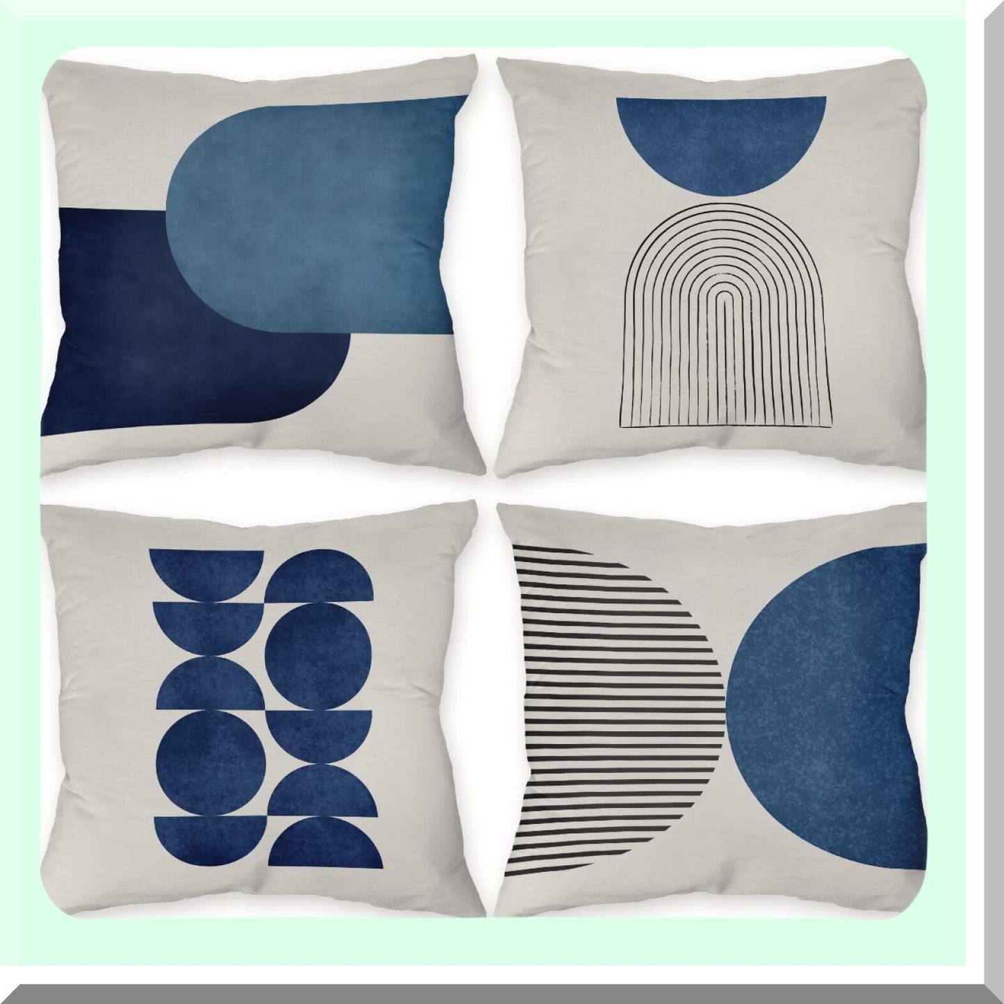 Blue Boho Abstract Pillow Covers - Set of 4 | Modern Minimalist Art Decor for Living Room, Bedroom, Guest Room | 18x18 Inch Throw Cushion Cases for Sofa, Couch, Bench | Unique Bohemian Lover Gifts