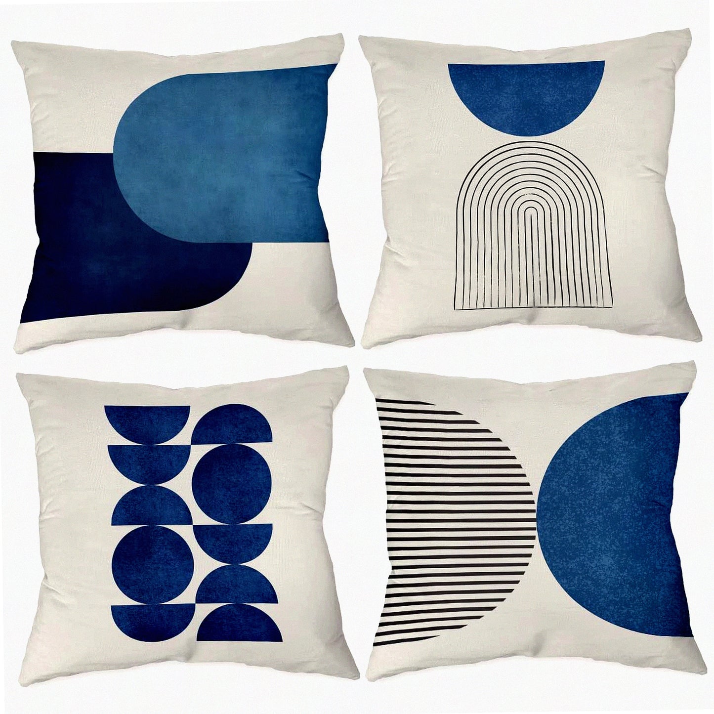 Blue Boho Abstract Pillow Covers - Set of 4 | Modern Minimalist Art Decor for Living Room, Bedroom, Guest Room | 18x18 Inch Throw Cushion Cases for Sofa, Couch, Bench | Unique Bohemian Lover Gifts