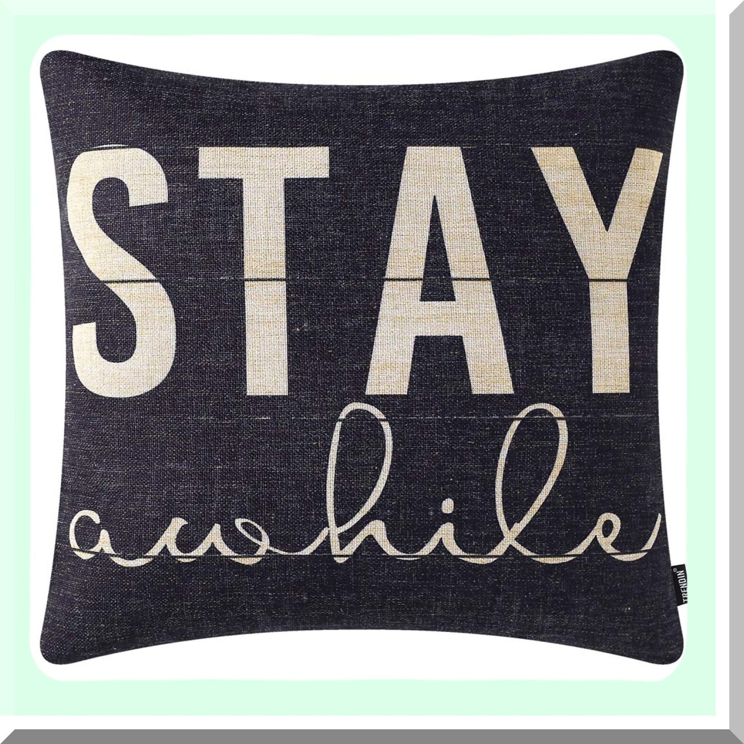 Stay Awhile Retro Wood Black Pillowcase - 18x18 Inch Cotton Linen Square Decorative Cushion Cover for Sofa Couch