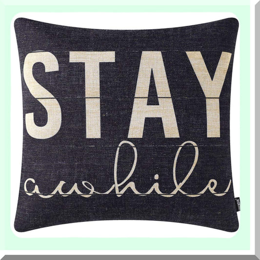 Stay Awhile Retro Wood Black Pillowcase 18x18 Inch