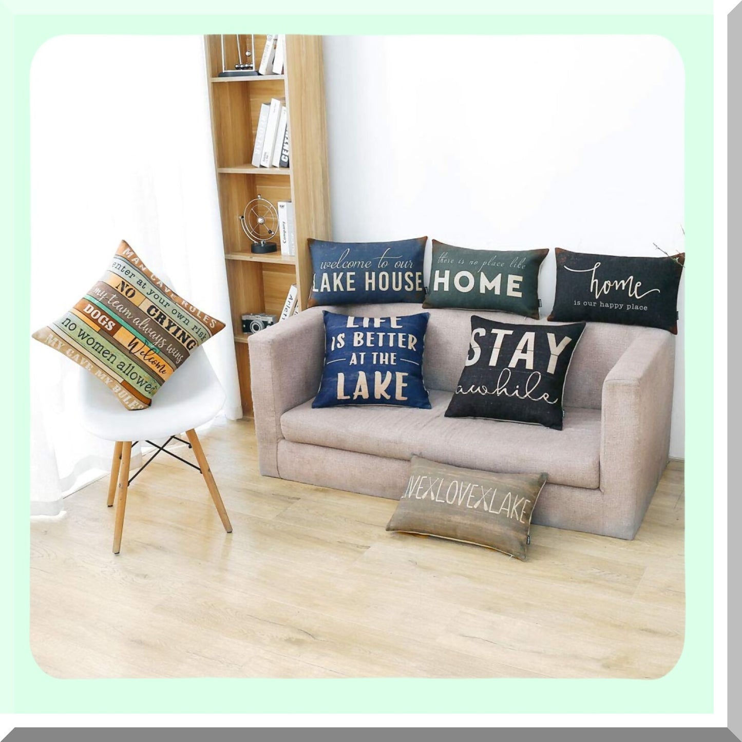 Stay Awhile Retro Wood Black Pillowcase - 18x18 Inch Cotton Linen Square Decorative Cushion Cover for Sofa Couch