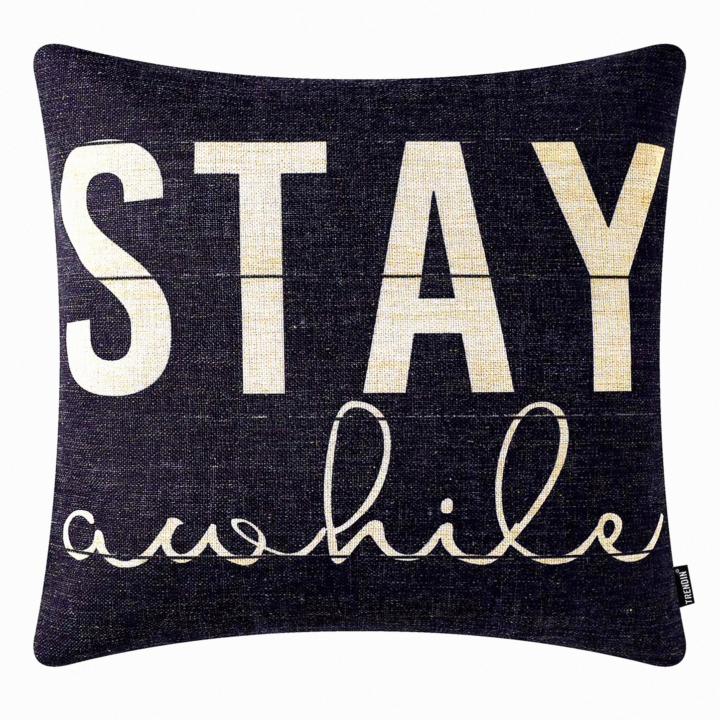 Stay Awhile Retro Wood Black Pillowcase - 18x18 Inch Cotton Linen Square Decorative Cushion Cover for Sofa Couch