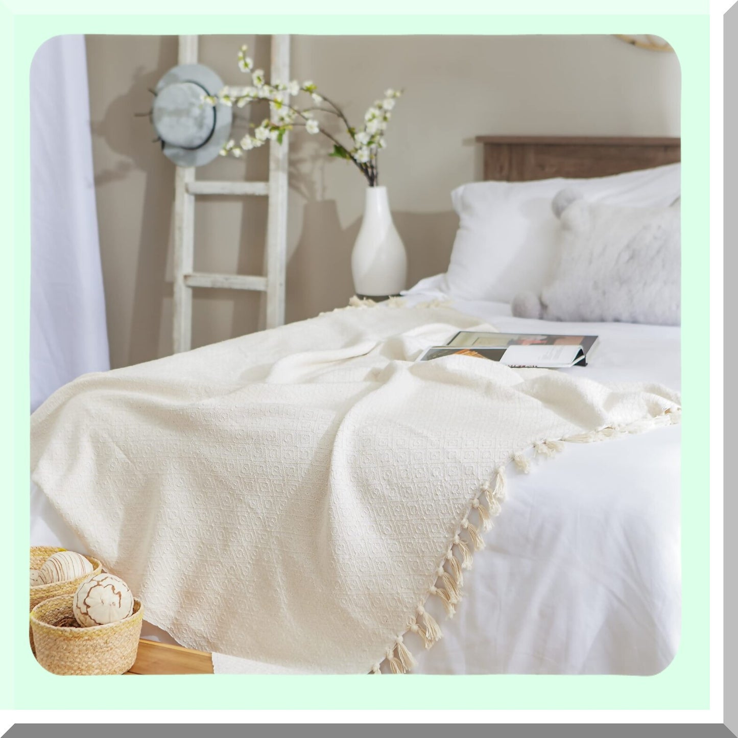 Diamond Weave Natural Throw Blanket - 50x60
