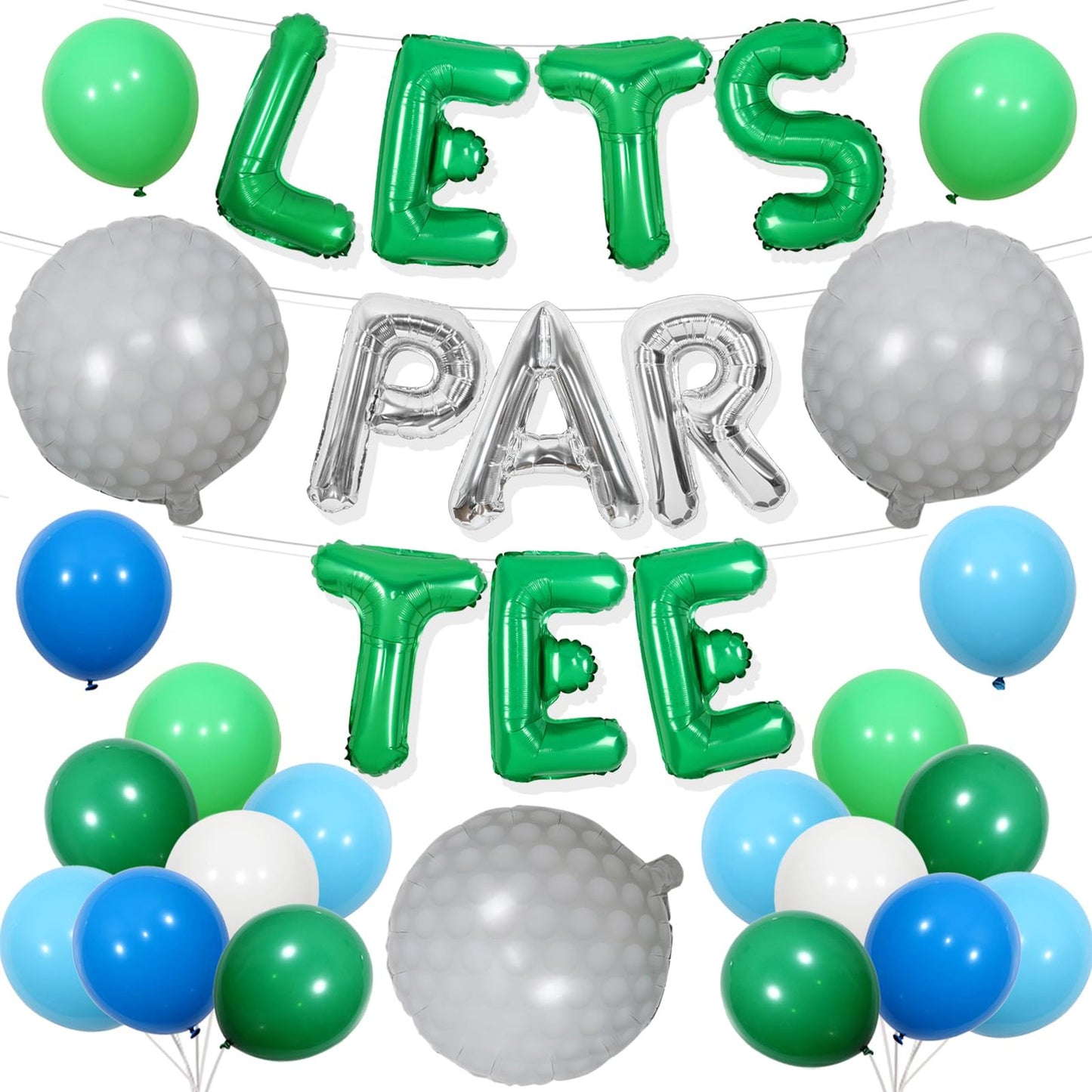 Golf ParTee Balloon Banner Set - Sports Themed Birthday & Retirement Party Decorations for Boys & Men - Blue Green Golf Ball Balloons & Decor