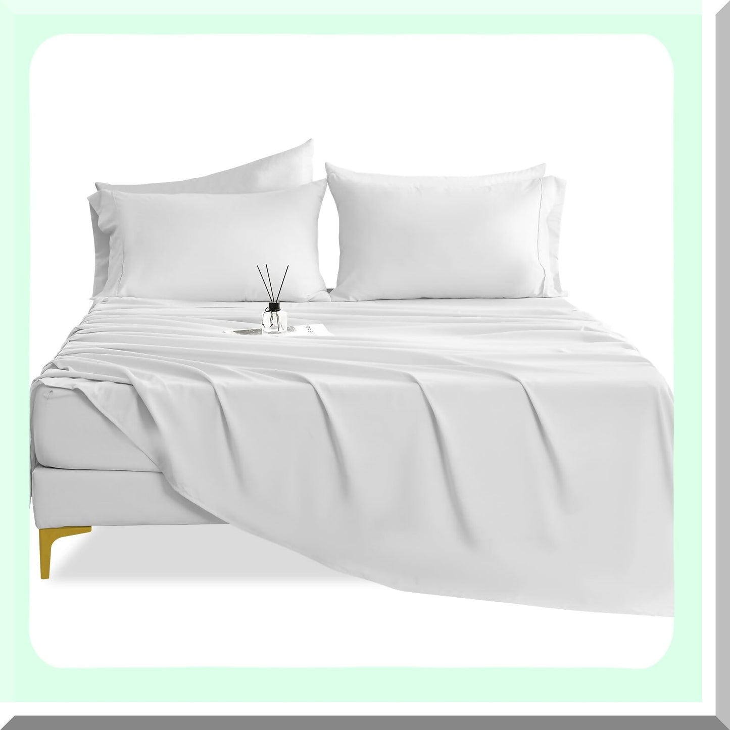 Luxury CoolSilk Bedding Set - Silky Soft 4 Piece Sheet & Pillowcase Set, Breathable Cooling Technology, Wrinkle Free, Easy Care, 16" Deep Pocket, White