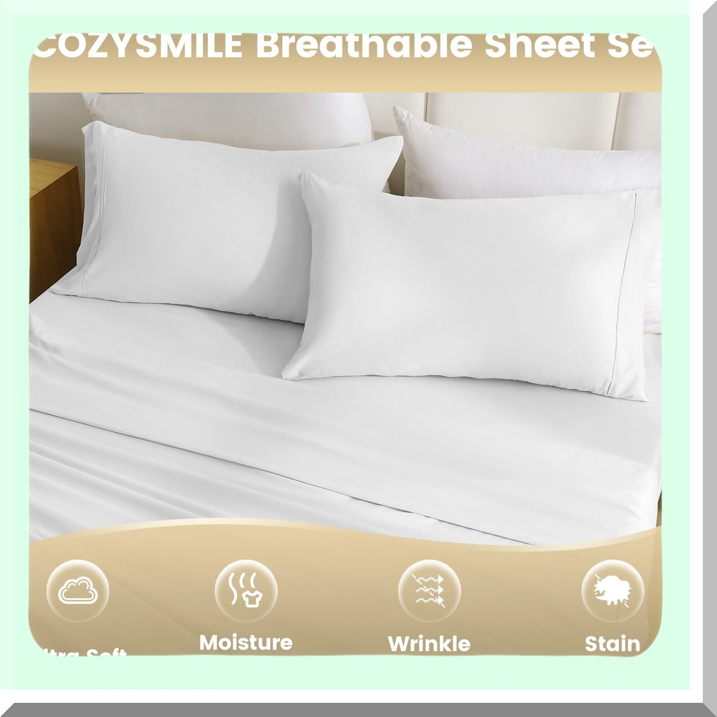 Luxury CoolSilk Bedding Set - Silky Soft 4 Piece Sheet & Pillowcase Set, Breathable Cooling Technology, Wrinkle Free, Easy Care, 16" Deep Pocket, White