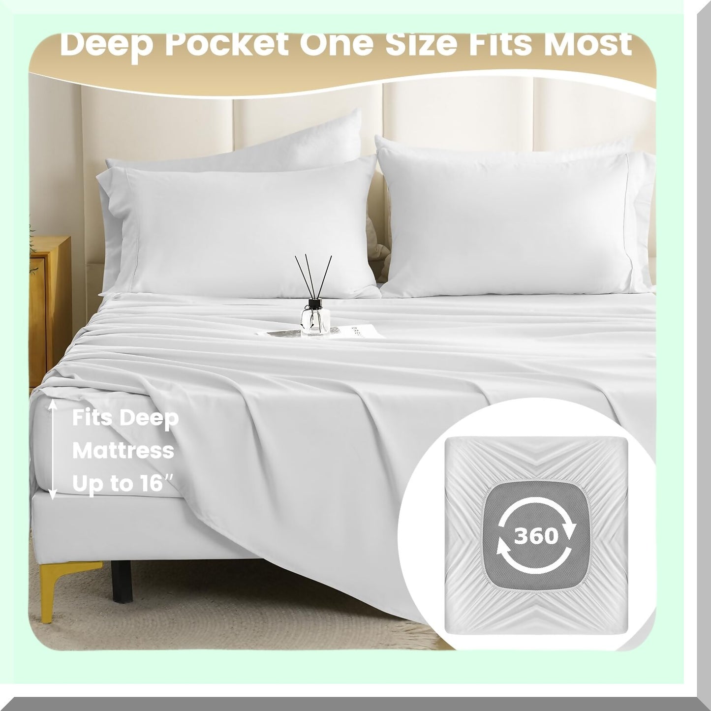 Luxury CoolSilk Bedding Set - Silky Soft 4 Piece Sheet & Pillowcase Set, Breathable Cooling Technology, Wrinkle Free, Easy Care, 16" Deep Pocket, White