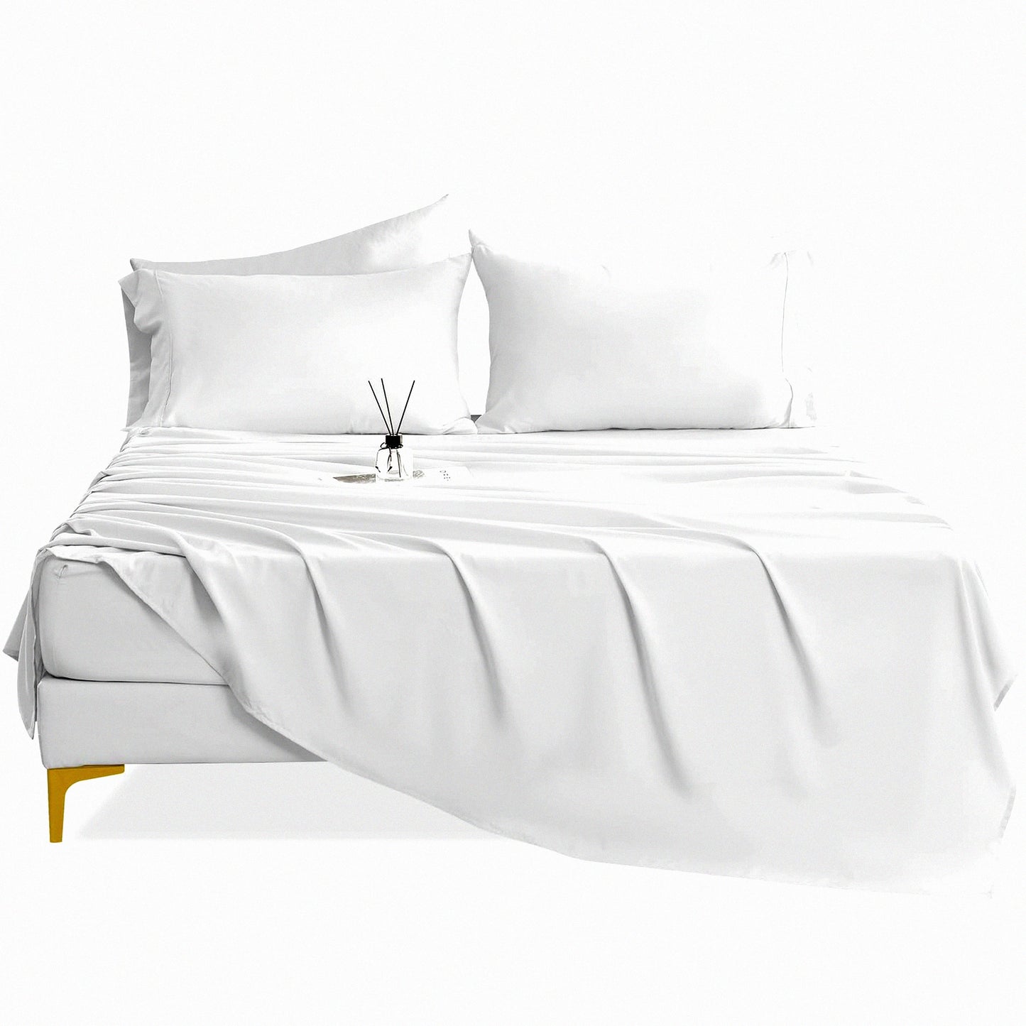 Luxury CoolSilk Bedding Set - Silky Soft 4 Piece Sheet & Pillowcase Set, Breathable Cooling Technology, Wrinkle Free, Easy Care, 16" Deep Pocket, White