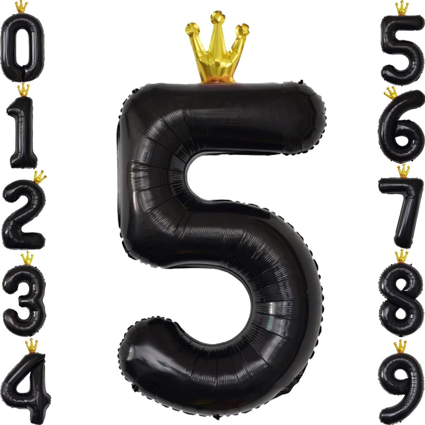 Jumbo Black Number 5 Balloons - 40 Inch Birthday & Anniversary Party Decorations - Pack of 5 Fives for 5th, 15th, 50th Celebrations