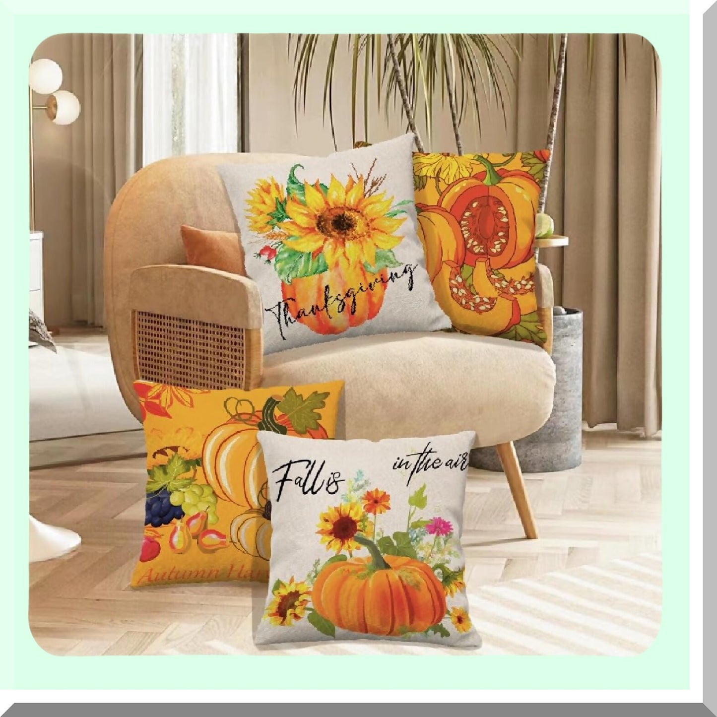 Autumn Harvest Pillow Covers Set - Fall Thanksgiving Decor 18x18 - Autumn Leaves Throw Pillow Cases - Decorative Sofa Couch Pillows for Fall Theme