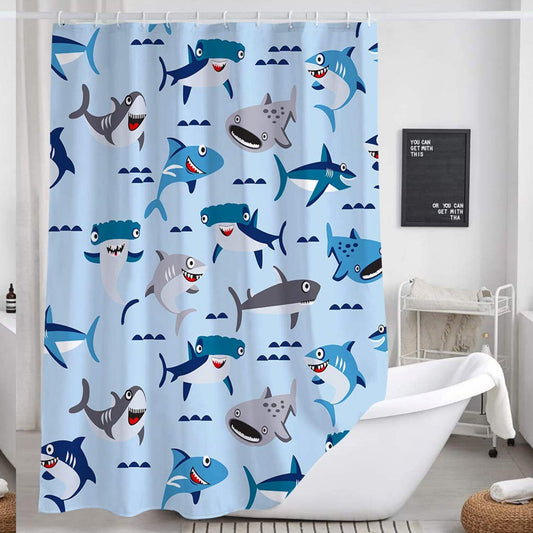 Kids Shark Shower Curtain 72x72 Inches