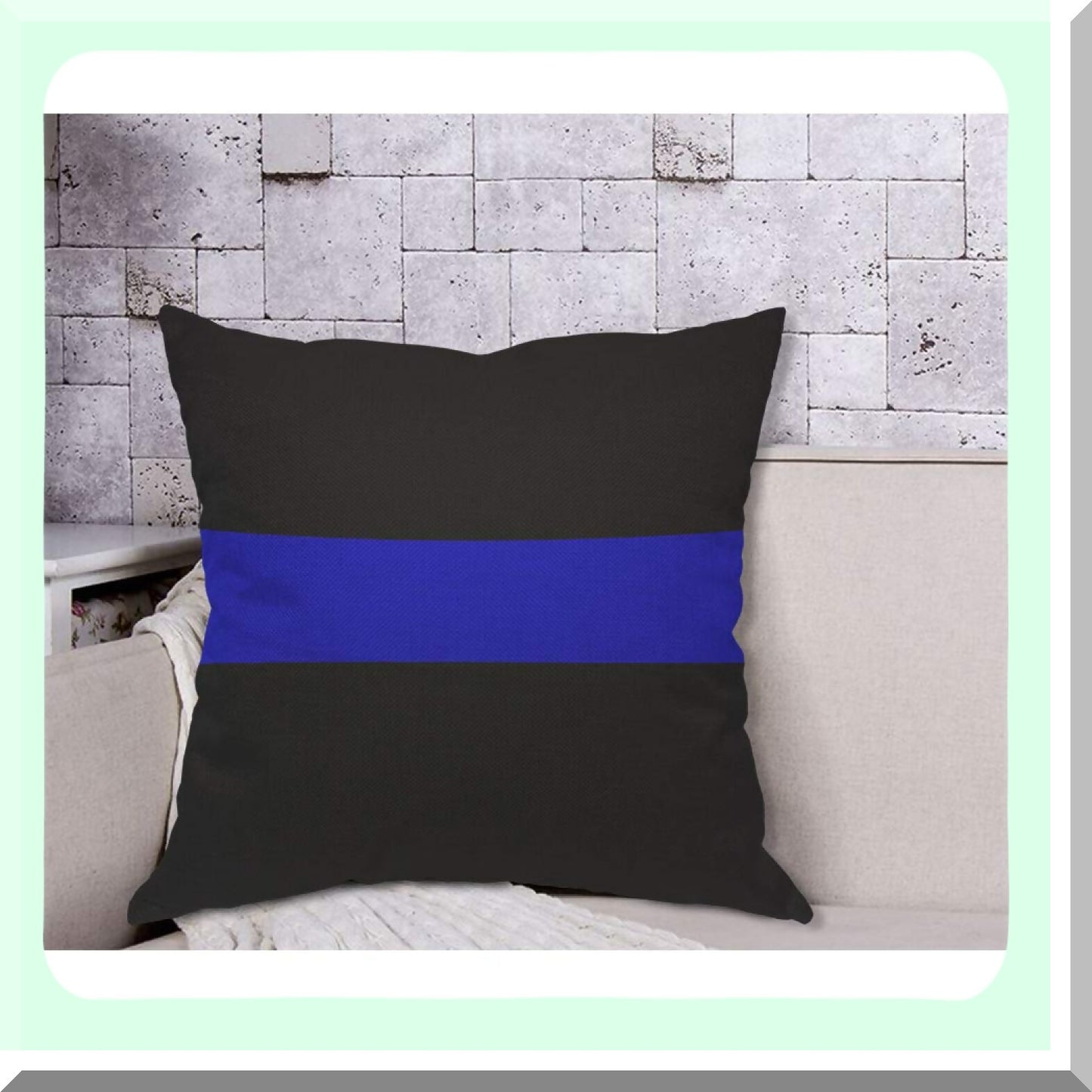 Patriotic Blue Line Modern Pillow Cover - Bright Dark Simple Flag Design - 18x18 Inch Decorative Cushion Case for Home Couch Bed - Men Women Boy Girl Room Decor