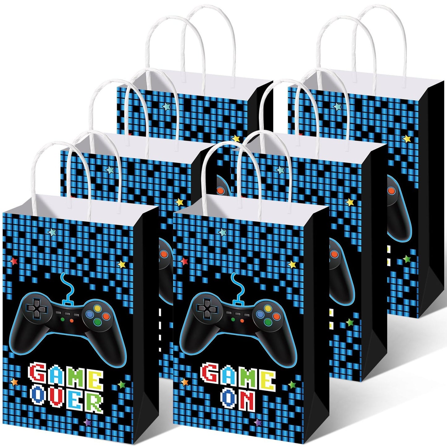 Gamer Loot Bags - 24 Pack Blue Video Game Party Favor Bags with Handles for Boys Kids Birthday Decorations, Candy Goodie Bags for Gaming Party