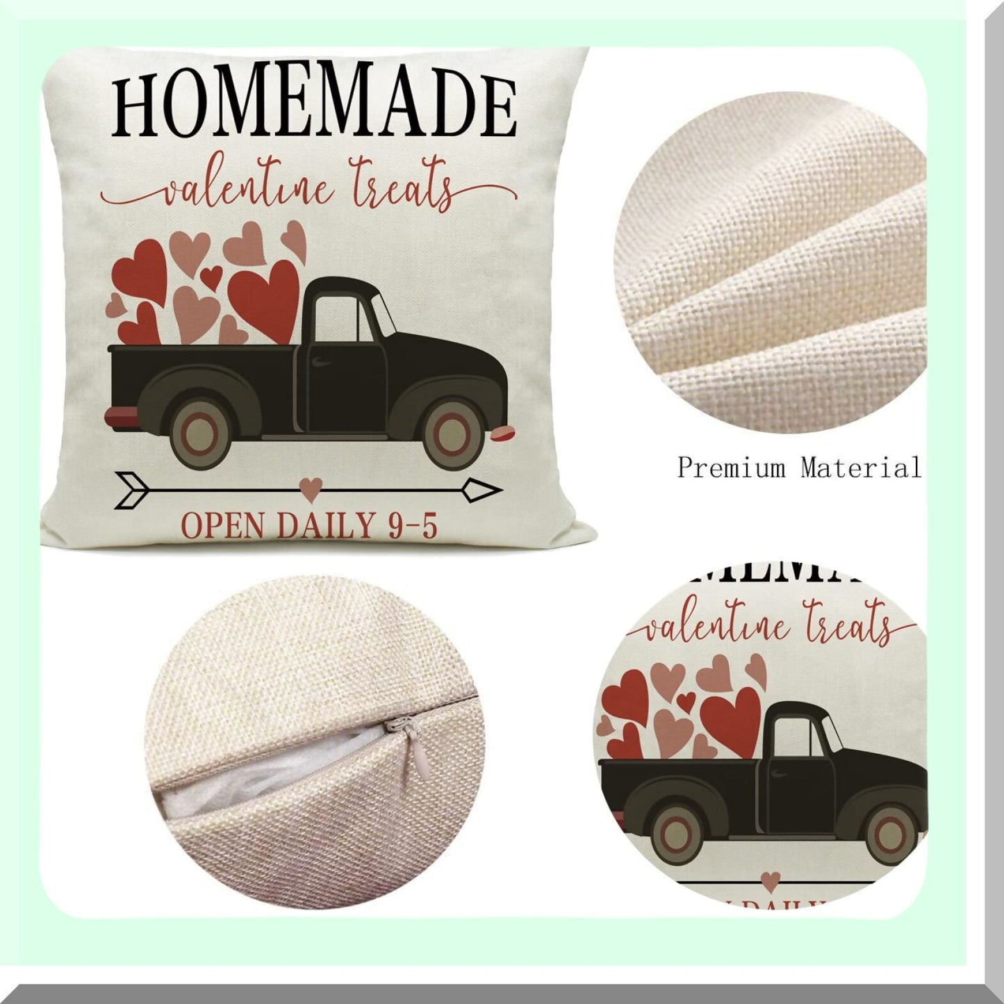 Heartfelt Love Decor Set - Valentine's Day Pillow Covers 18x18 Inches (Set of 4) - Red Heart Truck & Love Arrow Throw Pillow Covers for Sofa & Couch