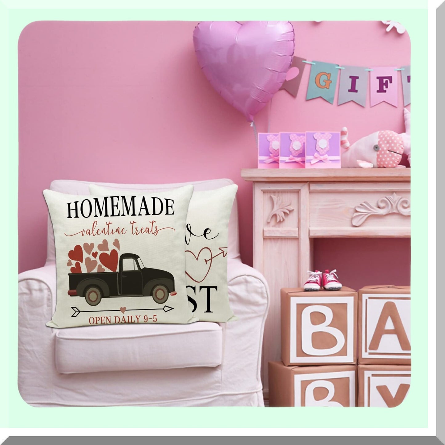 Heartfelt Love Decor Set - Valentine's Day Pillow Covers 18x18 Inches (Set of 4) - Red Heart Truck & Love Arrow Throw Pillow Covers for Sofa & Couch