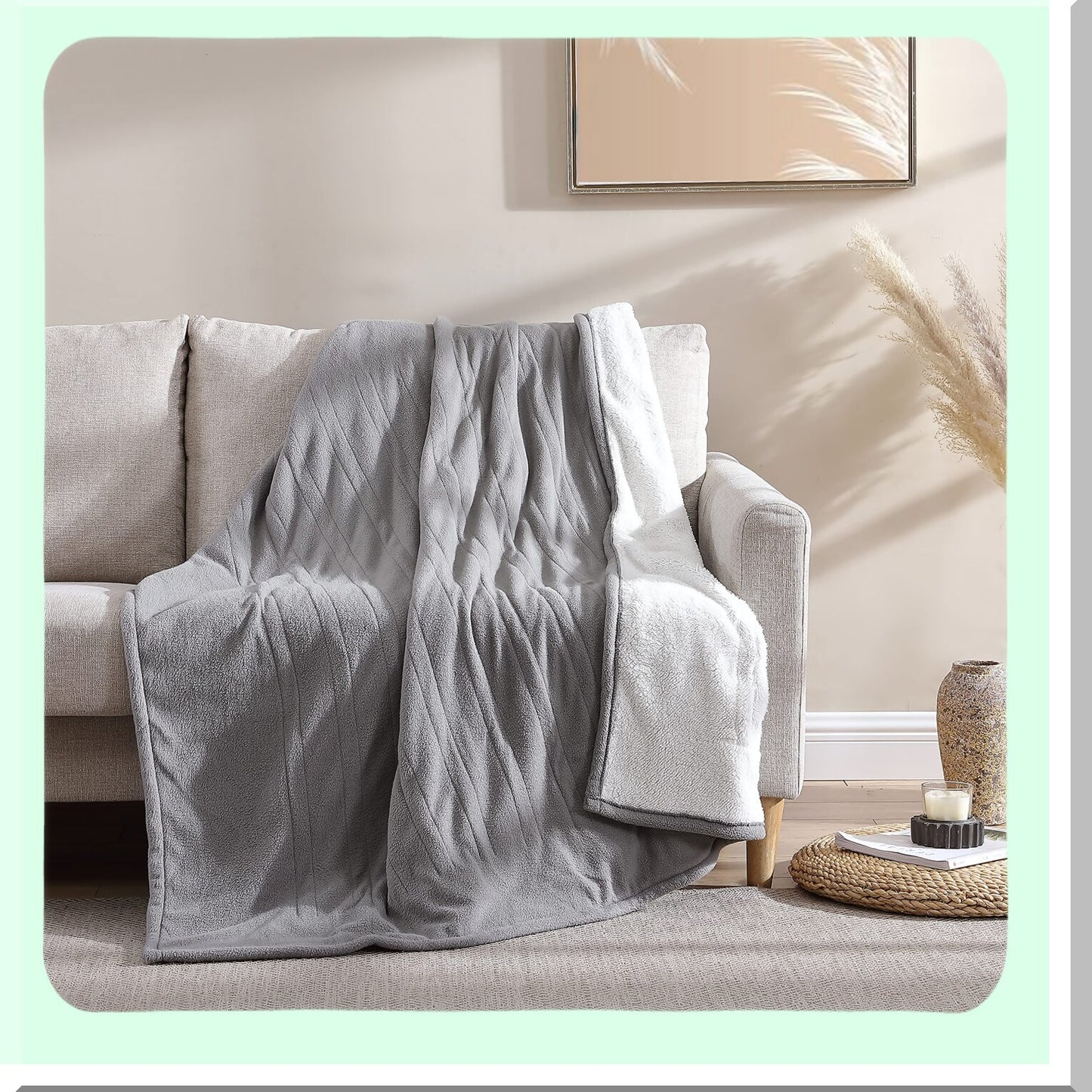 CozyWarm Sherpa Heated Throw - Ultra Soft Plush Fleece, 5 Heat Settings, Ash Gray