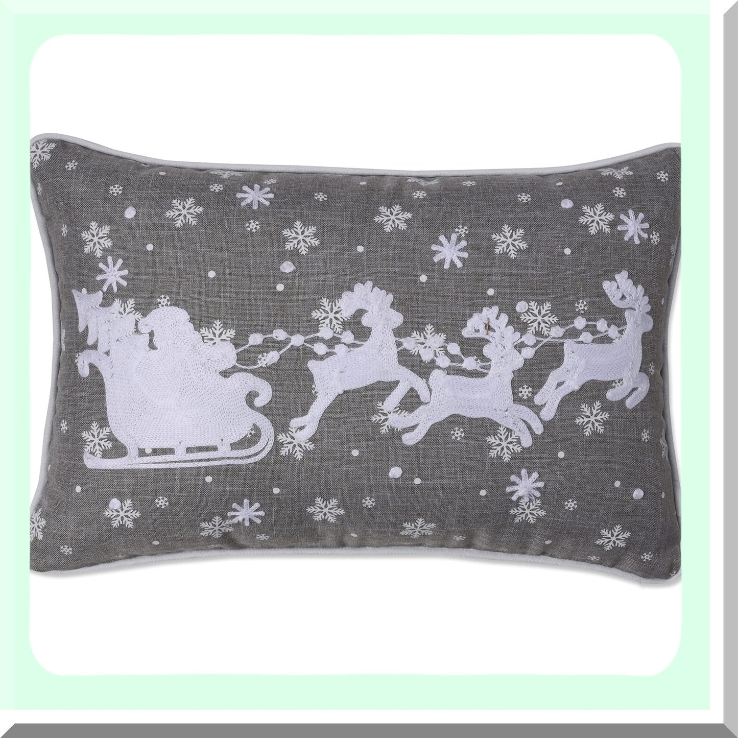 Cozy Christmas Reindeer Lumbar Pillow - Indoor Sleigh Decor, 13x19 Gray Cushion Cover - Festive Holiday Home Accent for Sofa or Bed