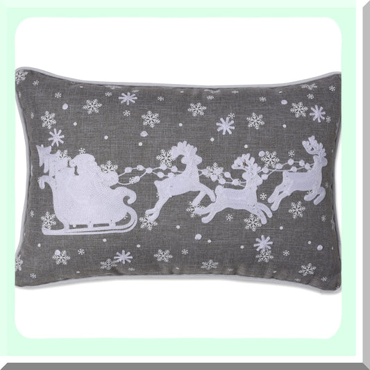 Cozy Christmas Reindeer Lumbar Pillow 13x19 Gray