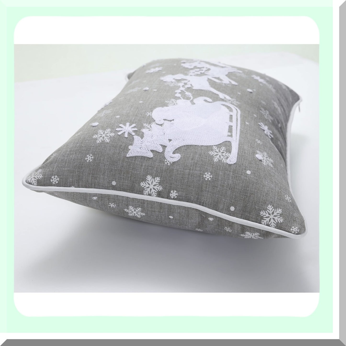 Cozy Christmas Reindeer Lumbar Pillow - Indoor Sleigh Decor, 13x19 Gray Cushion Cover - Festive Holiday Home Accent for Sofa or Bed