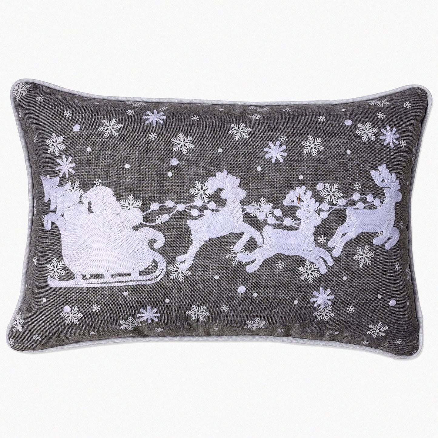 Cozy Christmas Reindeer Lumbar Pillow - Indoor Sleigh Decor, 13x19 Gray Cushion Cover - Festive Holiday Home Accent for Sofa or Bed