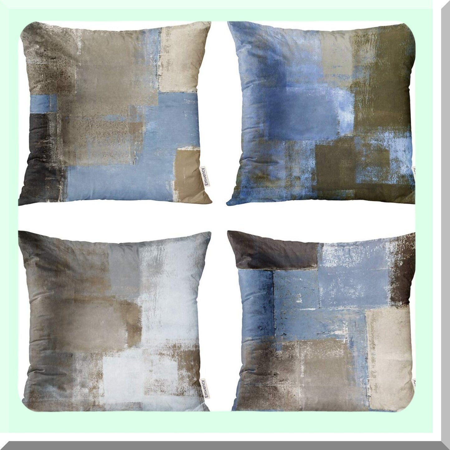 Abstract Art Decor Pillow Covers - Set of 4 Blue Beige Grey Brown Modern Home Square Cushion Sofa Cases 18x18 Inches - Decorative Throw Pillowcases