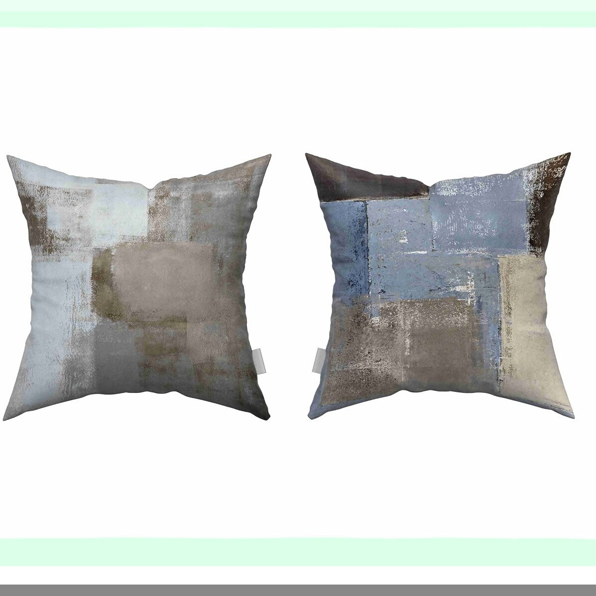 Abstract Art Decor Pillow Covers - Set of 4 Blue Beige Grey Brown Modern Home Square Cushion Sofa Cases 18x18 Inches - Decorative Throw Pillowcases