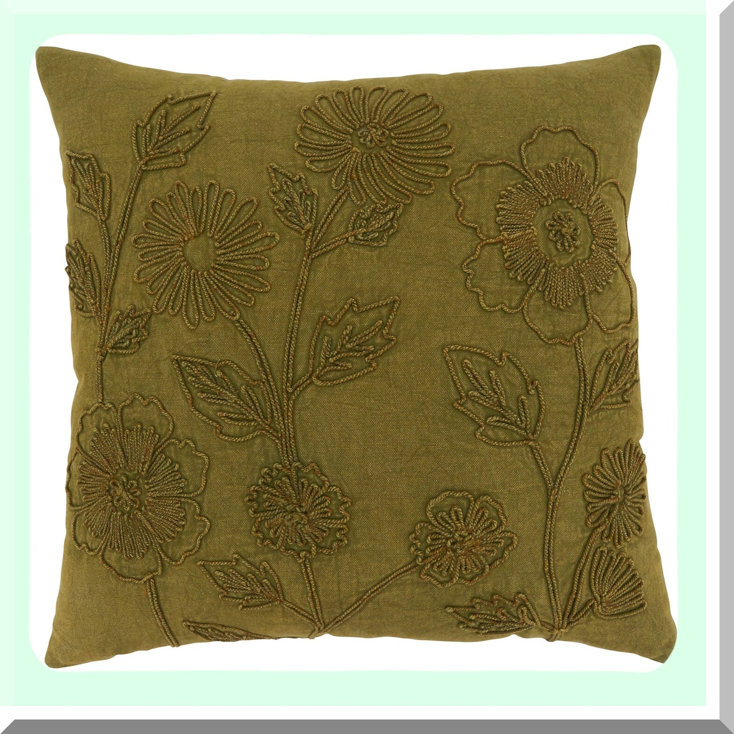 Floral Green Stone Washed Pillow Cover - Genevieve Collection - 20 Inch