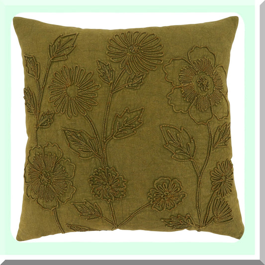 Genevieve Collection Floral Green Stone Washed Pillow Cover 20 Inch