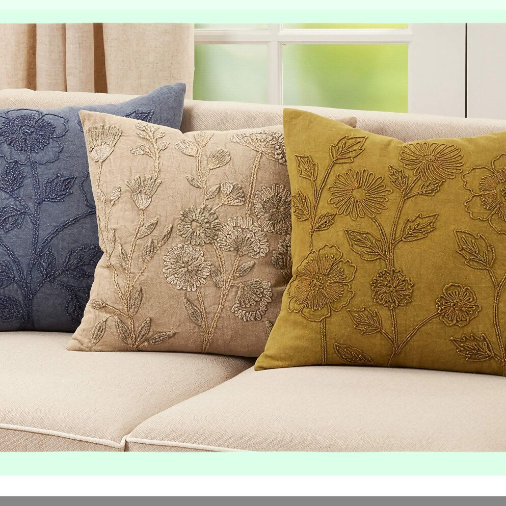 Floral Green Stone Washed Pillow Cover - Genevieve Collection - 20 Inch