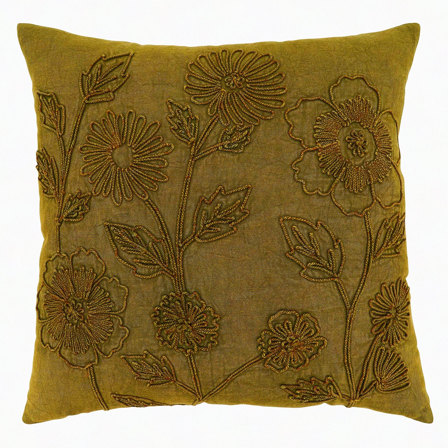 Floral Green Stone Washed Pillow Cover - Genevieve Collection - 20 Inch